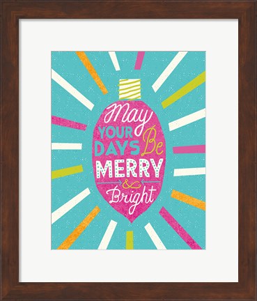 Framed Festive Holiday Light Bulb Merry and Bright v2 Print