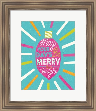 Framed Festive Holiday Light Bulb Merry and Bright v2 Print