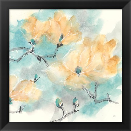 Framed Teal Buds I Print