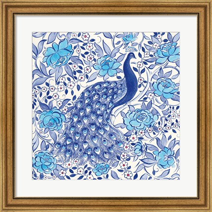 Framed Peacock Garden III Print