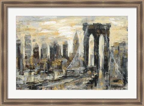 Framed Brooklyn Bridge Gray and Gold Print