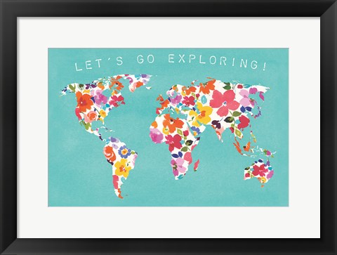 Framed Bright World Teal Print