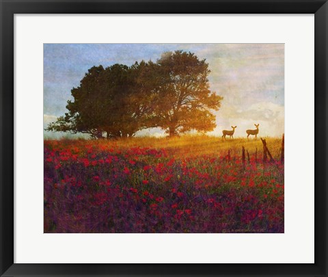 Framed Trees Poppies Deer 2 Print