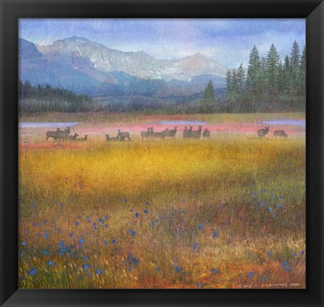 Framed Flowered Meadow Elk Print