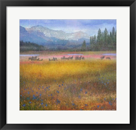 Framed Flowered Meadow Elk Print