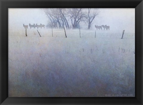 Framed Fence Line Elk Print