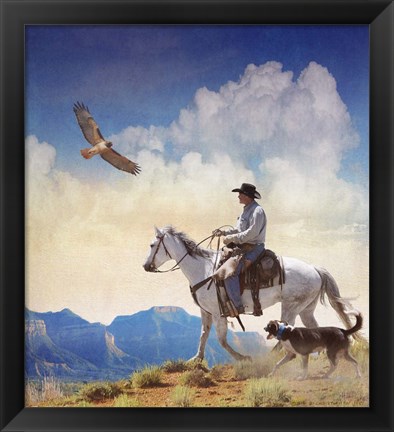 Framed Cowboy With Dog And Hawk Print