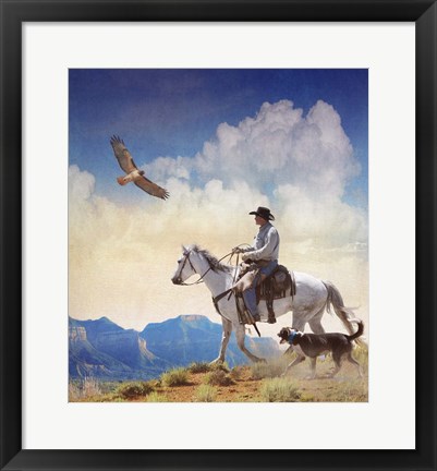 Framed Cowboy With Dog And Hawk Print