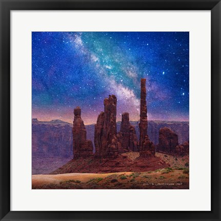 Framed Totem Pole At Night Print