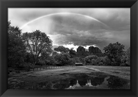 Framed Catherdral Rock Rainbow BW Print