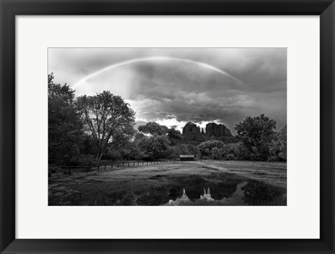 Framed Catherdral Rock Rainbow BW Print