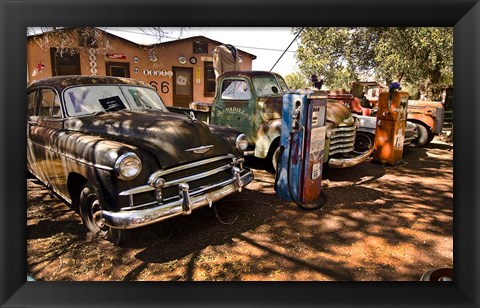 Framed Old Cars Trucks Route 66 Arizona Print