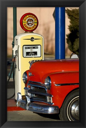 Framed Old Car And Pump Print