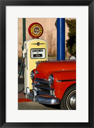 Framed Old Car And Pump Print