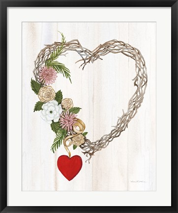 Framed Rustic Valentine Heart Wreath I Print