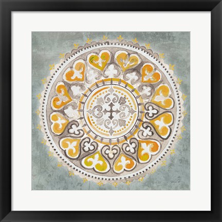 Framed Mandala Delight III Yellow Grey Print