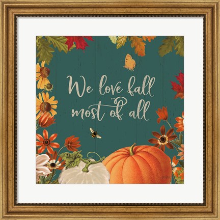 Framed Fall Garden II Teal Print