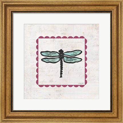 Framed Dragonfly Stamp Bright Print