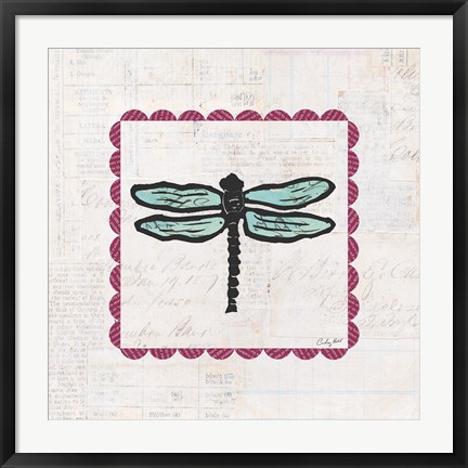 Framed Dragonfly Stamp Bright Print