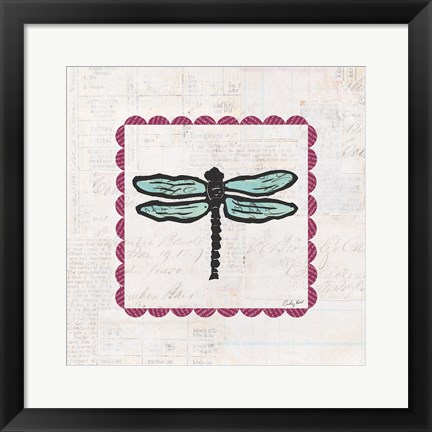 Framed Dragonfly Stamp Bright Print