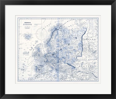 Framed Europe in Shades of Blue Print