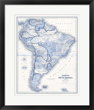 Framed South America in Shades of Blue Print