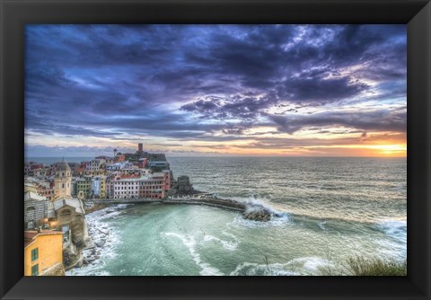 Framed Sunset over Vernazza Fishing Village Italy Print