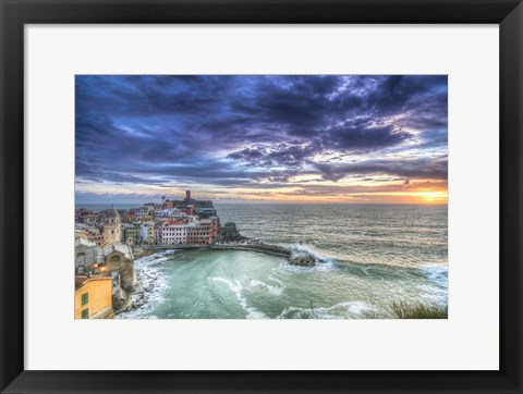 Framed Sunset over Vernazza Fishing Village Italy Print