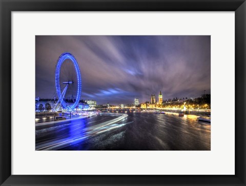 Framed Light Trails Up The Thames Print