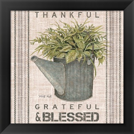 Framed Galvanized Watering Can Blessed Print