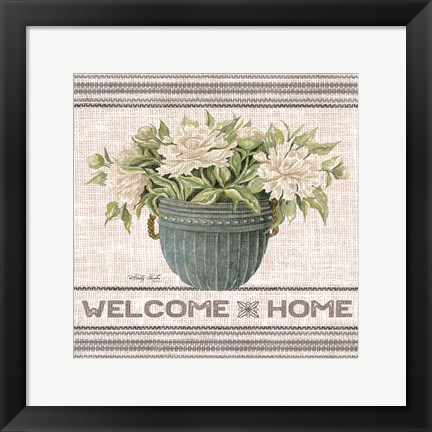 Framed Galvanized Peonies Welcome Home Print