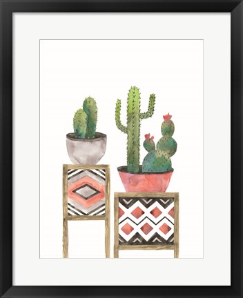 Framed Cactus Tables with Coral Print