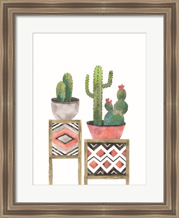 Framed Cactus Tables with Coral Print