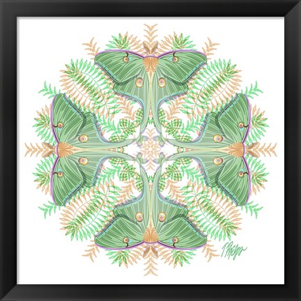 Framed Fern Forest Luna Moth Mandala Print