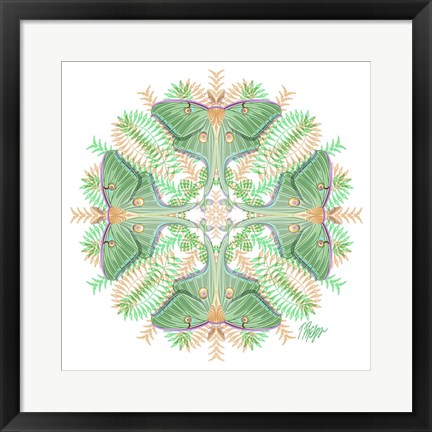 Framed Fern Forest Luna Moth Mandala Print