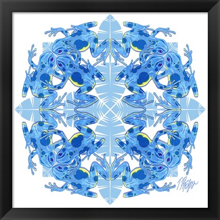 Framed Blue Jungle Frog Mandala Print