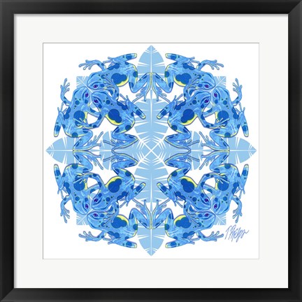 Framed Blue Jungle Frog Mandala Print