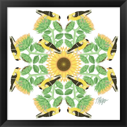 Framed Goldfinch Sunflower Mandala Print