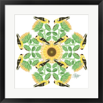 Framed Goldfinch Sunflower Mandala Print