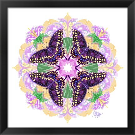 Framed Pink Petal Swallowtail Mandala Print