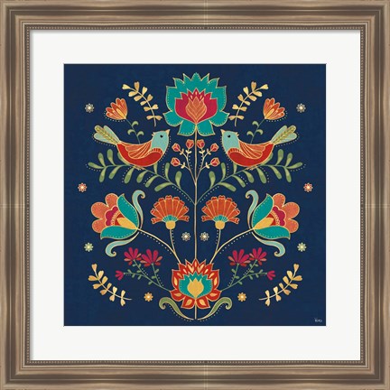 Framed Folk Floral II Dark Print