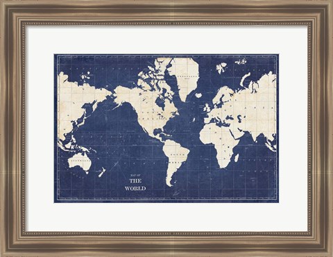 Framed Blueprint World Map Print