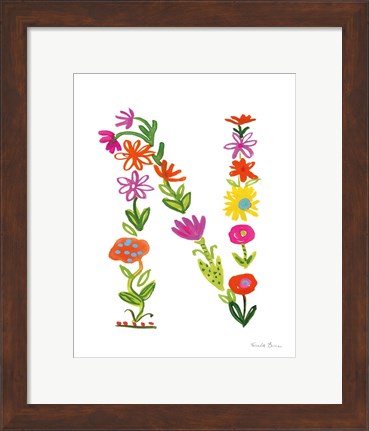 Framed Floral Alphabet Letter XIV Print