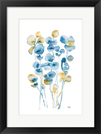 Framed Blue and Gold Watercolor Floral Print