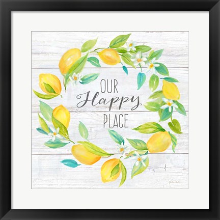 Framed Our Happy Place Lemon Wreath Print