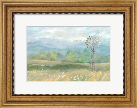 Framed Country Meadow Windmill Landscape Print