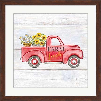 Framed Farmhouse Stamp Red Truck Print