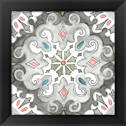 Framed Jewel Medallion Gray I Print