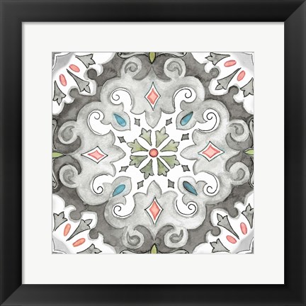 Framed Jewel Medallion Gray I Print