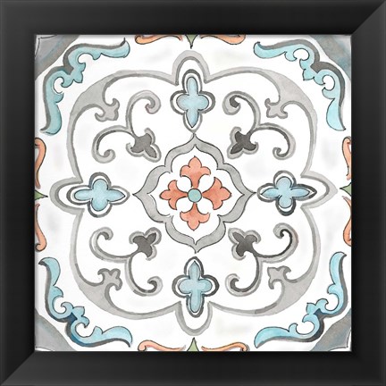 Framed Jewel Medallion Gray II Print